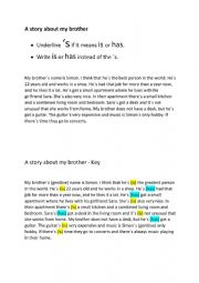 English Worksheet: Grammar (s) IS or HAS