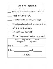 English Worksheet: All Together 3 Unit 2 Reading and Writing Practice