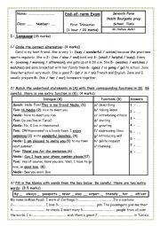 English Worksheet: 7th grade exam n1