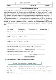 English Worksheet: 8th form end of term test1