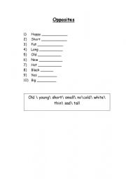 English Worksheet: Opposite Adjectives