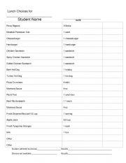 English Worksheet: Menu Choice Sheet