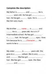 English Worksheet: Describing family members