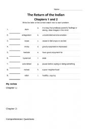 English Worksheet: The Return of the Indian Comprehension Worksheet Ch 1 and 2