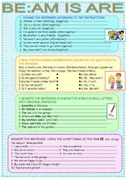 English Worksheet: to be am is are drills