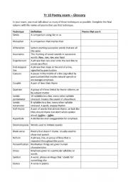 English Worksheet: Poetry Glossary