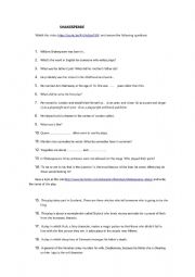 English Worksheet: William Shakespeare