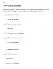 English Worksheet: Type of sentences