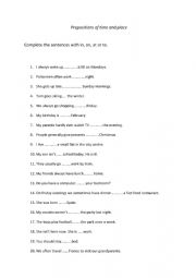 English Worksheet: Prepositons of time and place 