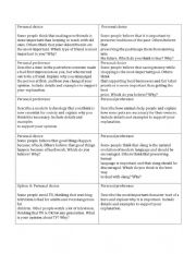 English Worksheet: personal choice