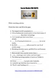 English Worksheet: Social Media Fun Facts