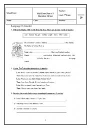 English Worksheet: 7th grade mid term test n1