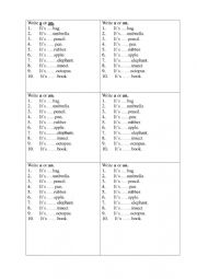 English Worksheet: Articles a and an