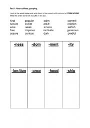 English Worksheet: Noun Suffixes