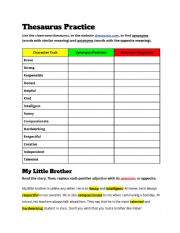 Thesaurus Practice: Positive and Negative Adjectives