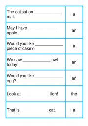 English Worksheet: Article Matching Activity