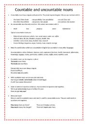 English Worksheet: countable uncountable