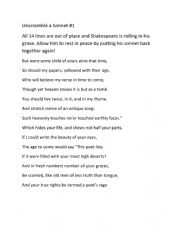 English Worksheet: Shakespearean Sonnet