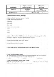 English Worksheet: 1st form Mid-Term Test n1