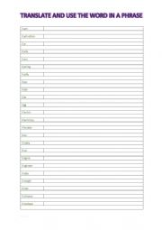English Worksheet: A2 Vocabulary chart (E)