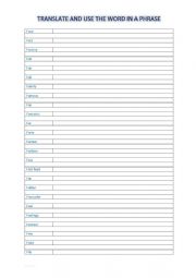 English Worksheet: A2 Vocabulary chart (F)