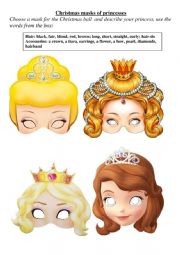 English Worksheet: Christmas masks of princesses