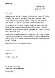 English Worksheet: Dear David, To BE