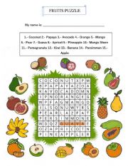 English Worksheet: Fruits crossword 