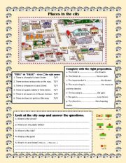 English Worksheet: Places in the city - Prepositions