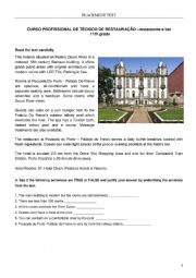 English Worksheet: Placement test for vocational courses related to tourism 