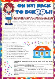 English Worksheet: BACK TO SCHOOL (READING & time prepositions ON/AT- LIKES & DISLIKES)