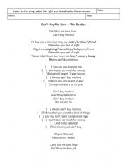 English Worksheet: Cant Buy Me Love