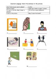 English Worksheet: Classroom Language matching activity 