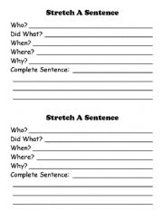 English Worksheet: Stretch A Sentence - making better sentences adding adjectives and details