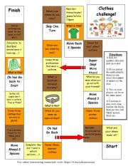 Clothes board game worksheets