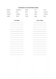 English Worksheet: Countable and uncounteble nouns