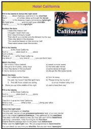 English Worksheet: Hotel California - Lyrics Worksheet