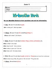 English Worksheet: wh question words