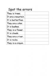 English Worksheet: Spot the errors-Singular and plural