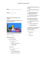 English Worksheet: THE SIMPSONS LISTENING ACTIVITY