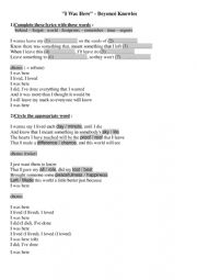 English Worksheet: I was Here - Beyonc Knowles - complete the lyrics -
