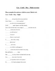English Worksheet: CAN, COULD, MAY, MIGHTY exercises