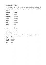 English Worksheet: Irregular plurals