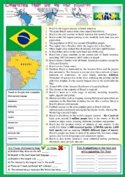 English Worksheet: Everything about Brazil (on the Equator).  Reading and/or web-search. + KEY