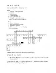 English Worksheet: Cross Word