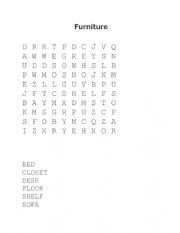 English Worksheet: Wordsearch Furniture