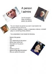 English worksheet: Presentation about a person you admire