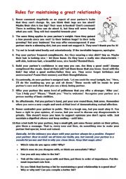 Rules for a maintaining a great relationship - ESL worksheet by cunliffe