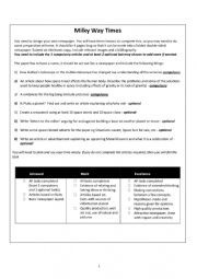 English Worksheet: Newspaper article space template research task