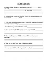 English worksheet: Responsibility